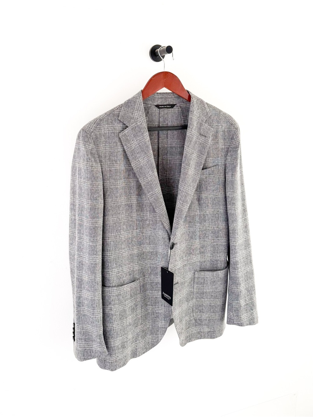 NWT New Zanetti Italian Wool Gray Plaid Sport Coat Windowpane Unstructured 40R - Picture 4 of 13